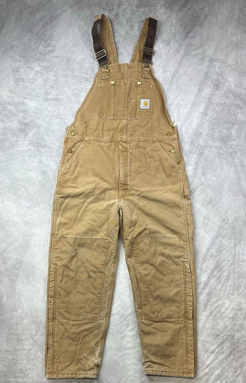 Carhartt R02 BRN Insulated Overalls Duck Canvas Double Knee Size 40x32