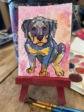 ACEO Art Card Originale Misto Medio Cane Rottweiler Dottie Cucciolo 