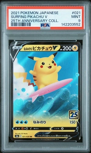 2021 POKEMON JAPANESE 25TH ANNIVERSARY COLLECTION #021 SURFING PIKACHU V PSA 9