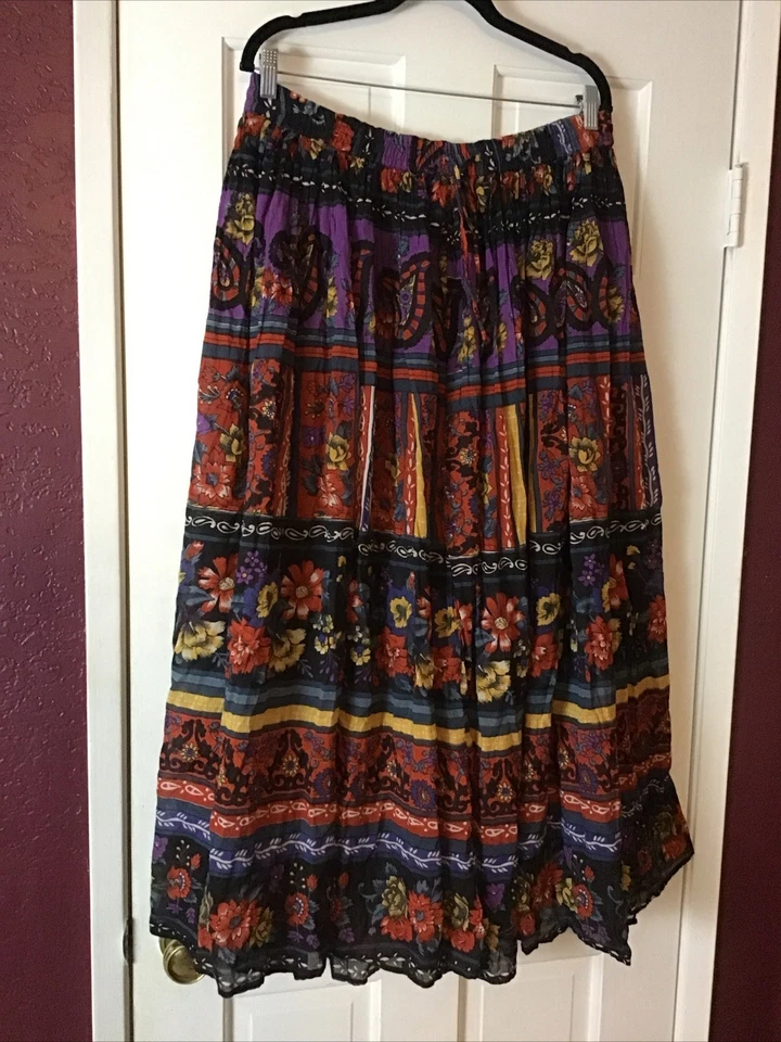 Falda vintage phool talla grande cintura elástica cordón estampado floral cachemira Foto 3 de 4