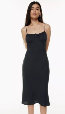 NWT $148 Aritzia Wilfred Size 0 Bellow Midi Dress Spaghetti Strap Black  Witchy | eBay