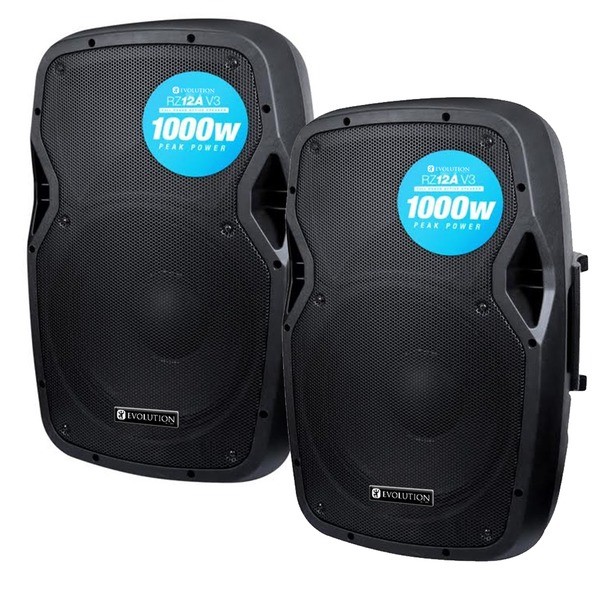 Evolution Audio RZ12A V3 12"" 1000W Active DJ Disco PA Club Stage Speaker (Pair)