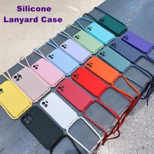 Crossbody Lanyard Neck Strap Liquid Silicone Case for IPhone 16 15 14 13 Pro Max
