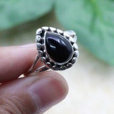 925 Sterling Silver Black Onyx Pear Shape Stone Handmade Ring 100 GENUINE