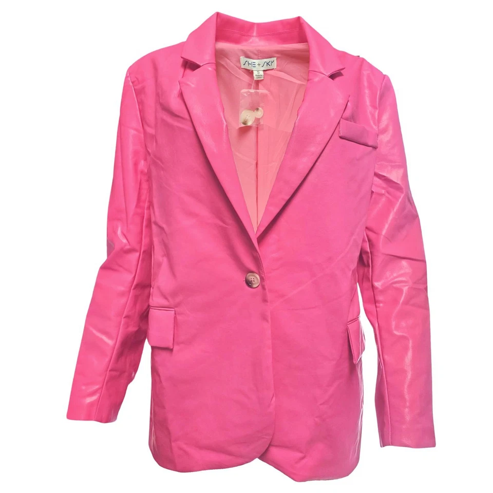 She + Sky Womens Oversized Faded Faux Leather Blazer Jacket