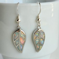 925 Sterling Silver Fire Opal 1.5 Leaf Hoop E...
