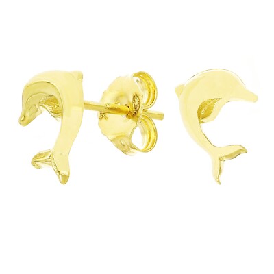 14 Karat Gelbgold hochpoliert springender Delfin Ohrstecker 9 mm x 6,5 mm 1,2 Gramm