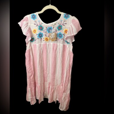 NWT Women s Embroidered Short Sleeve Dress Size Large Multi-colored Blu Pepper