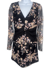 Self-Portrait Midnight Floral Mesh Mini Dress Long Sleeve Sequin Women Size 6