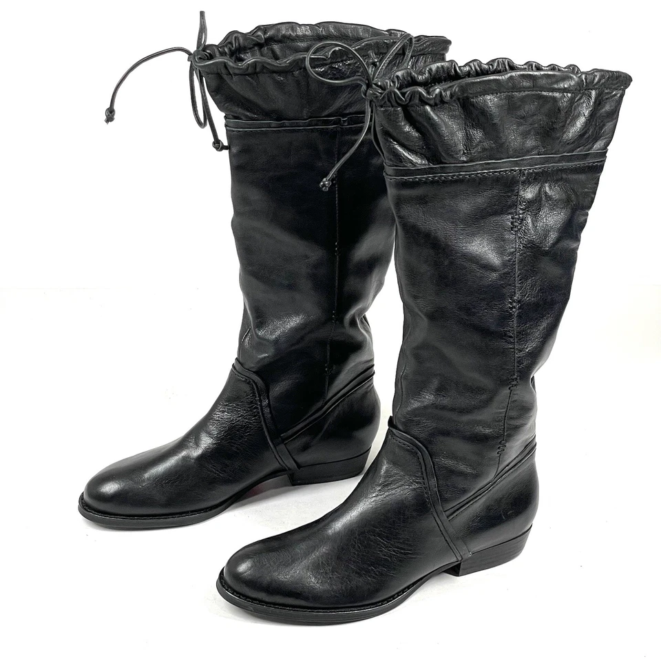 Botas B Makowsky Talla 6.5 M Savannah Cuero Negro Corbata holgada Equitación Alta Foto 4 de 4