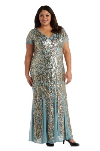 R&M Richards Plus Size Sequin Gown- Slate Size 18W