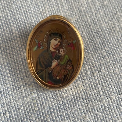 Our Lady of Perpetual Help Pin Brooch | Gold Tone | Catholic Medal