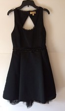 Vera Wang Pleated Black Dress With Diamond Shape Exposed Back - Size 1