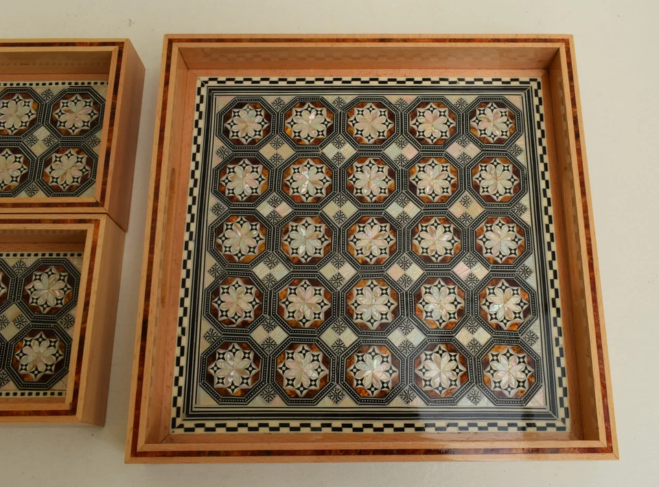 Handmade Tray Set, Candy Snacks Nuts Wood Serving Tray Set Platter, Home Décor - Image 4 of 4