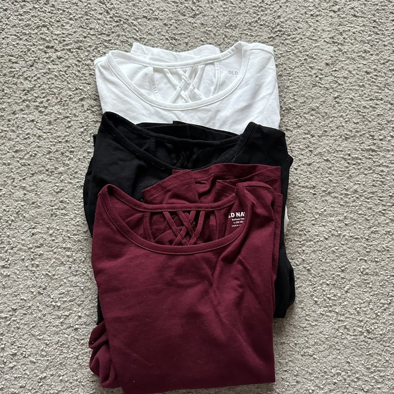 3 Long Sleeved Old Navy Girls T Shirts Size L Maroon Black White