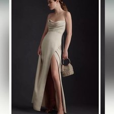 BHLDN Remy Cowl Neck Faux-Wrap Satin Gown Champagne 6