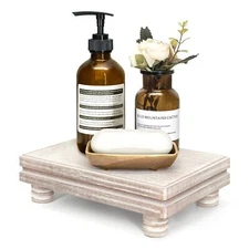 EOSAHR Decorative Tray Wood Pedestal Stand – Farmhouse Wooden Tray for Soa