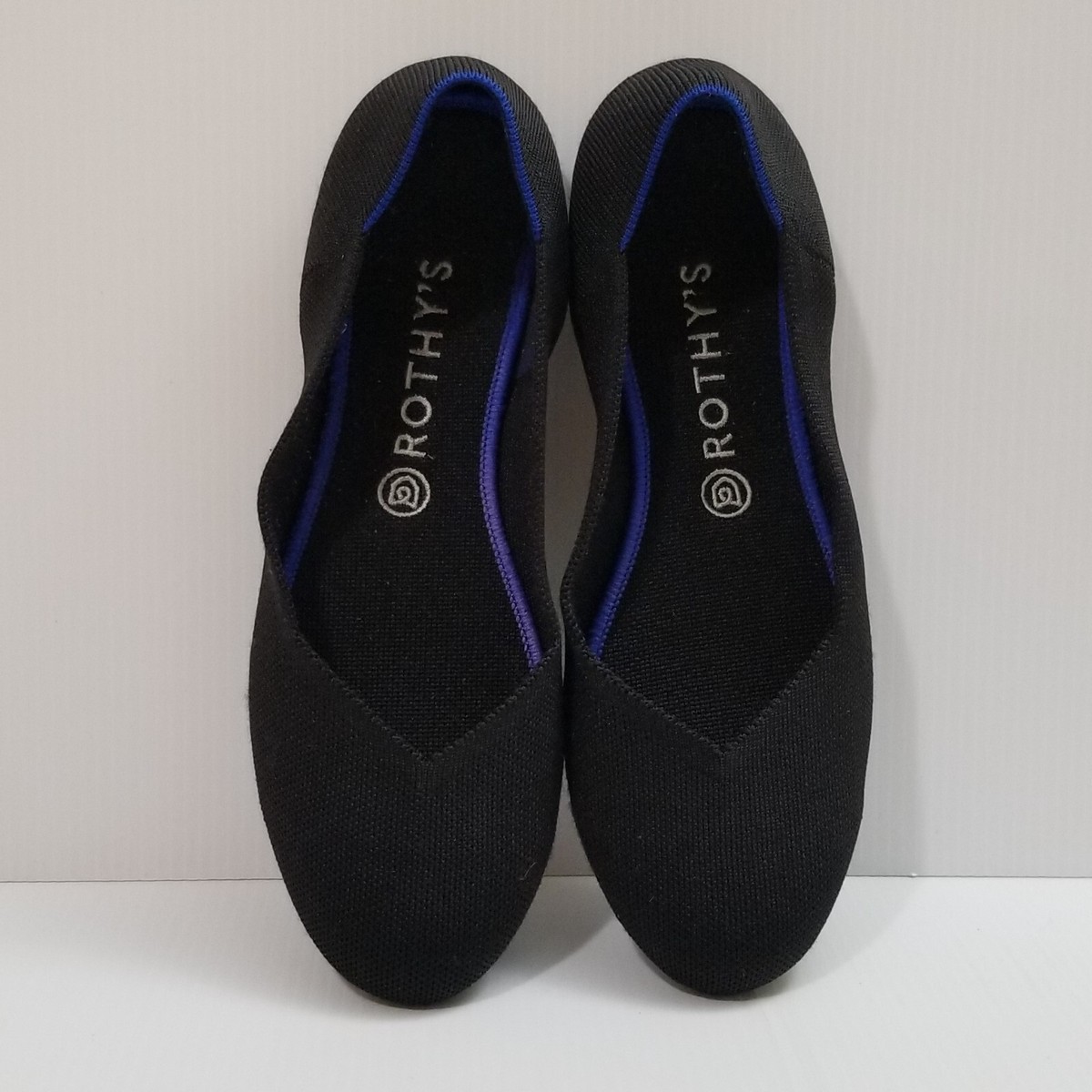 Rothys Woven Knit Slip On Loafers Ballet Flats Shoes Black Blue Womens Size 