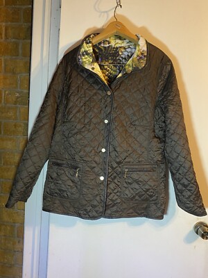 Basler Womens Quilted Jacket US 14 UK 18 E44 Reversible Brown Floral Lightweight