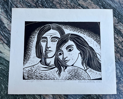(EH3006), Orig. Linolschnitt, Manuela Ballester, ''Junges Paar'' 1973