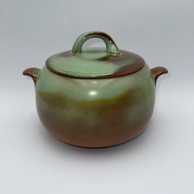 Frankoma 3 Qt Covered Casserole Plainsman Lazy Bones Prairie Green Lid Bean Pot