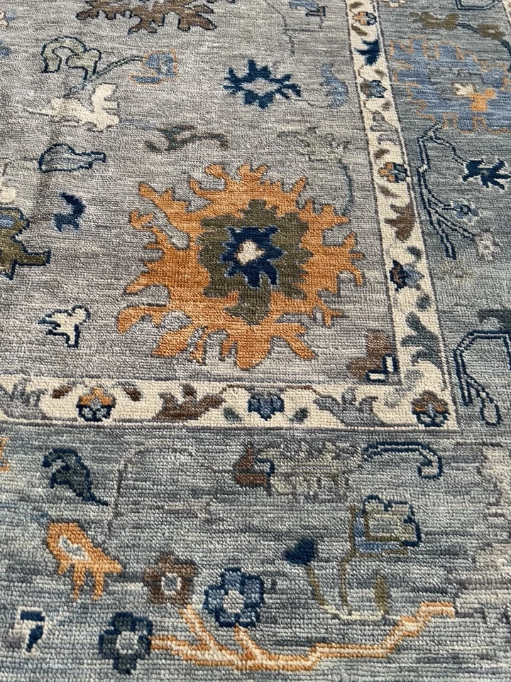 12x15 ft New Gray Blue Orange Turkish Oushak Heriz hand knotted NZ wool area rug - Image 4 of 4