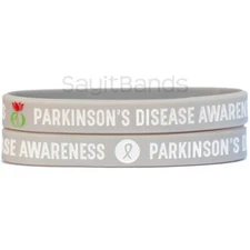 2 Parkinson's Disease Awareness Wristbands - Bracelets w/ Tulip & Gray Ribbon