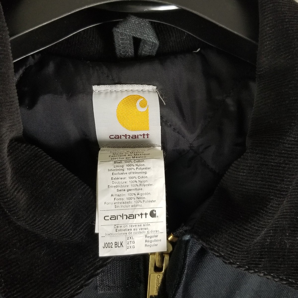 Carhartt J002 BLK Canvas Work Jacket Mens XXL Arctic Quilt