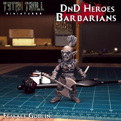 Goblin Berserkerin mit Axt Miniatur Goblin Barbarin Figur für TTRPG's wie D&D 5e