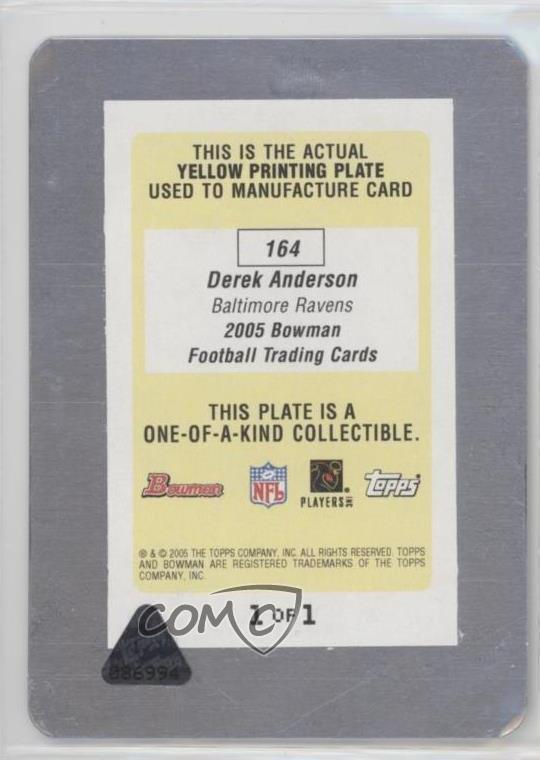 2005 Bowman Printing Plate Yellow 164 Derek Anderson /1 (RC) for