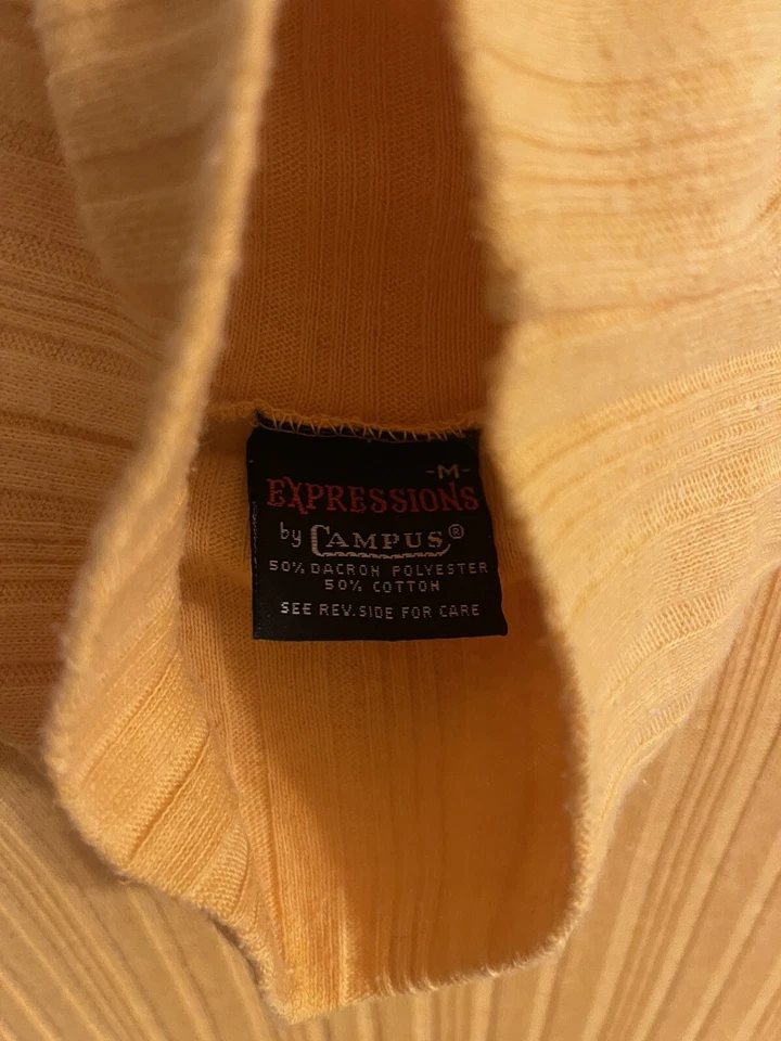 vintage 60s Expressions by Campus BEATNIK Ribbed Yellow Turtleneck Sweater Mod M - Image 2 of 3