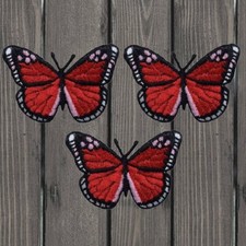 Red Butterfly Embroidered Patch   3-Pack   Iron On