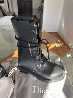 Dior Diorcamp Rubber Rain Combat Boots Black 36 Women's Size