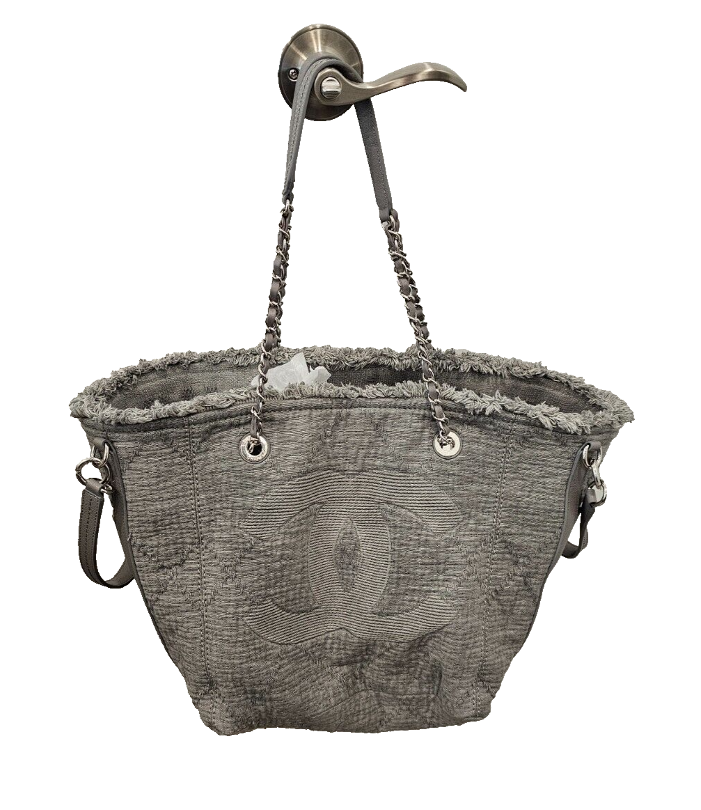 CHANEL Gray Medium Soft Canvas Double Face Shopping Tote