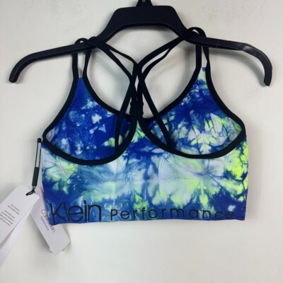 Calvin Klein Womens S Blue Yellow Tie Dye Cross Back Sports Bra