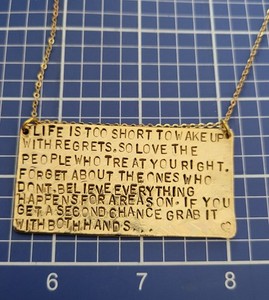Authentic Alisa Michelle Gold Plated Inspirational Necklace Pendant 'Life Is Too Short'