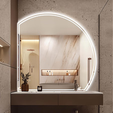 36" Half Moon LED Bathroom Mirror - Dimmable, Anti-Fog, Frameless Design