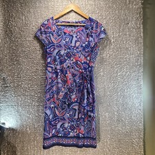 Talbots Faux Wrap Jersey Shirt Dress Paisley Petite Medium Nylon Performance