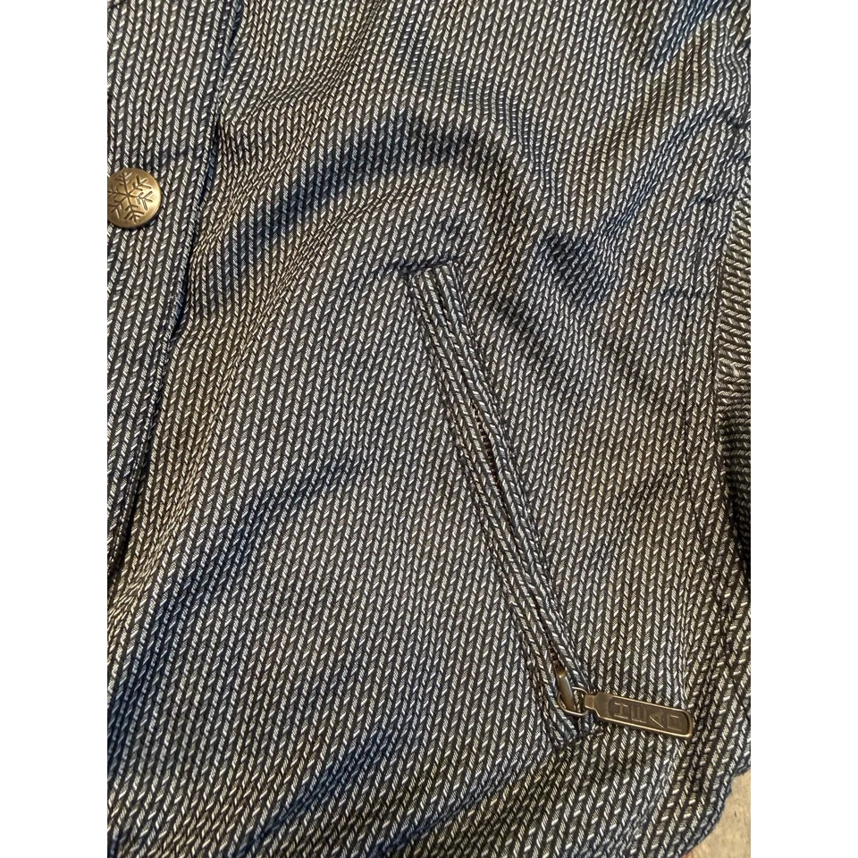 Jaqueta de neve vintage cabeça térmica cinza Chevron padrão gola alta manga dolman esqui 4 - Imagem 3 de 4