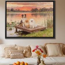 Pomeranian Dog Canvas Print Landscape Oil Painting Vintage Dog Wall Art Decor