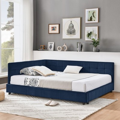 Upholstered Tufted Bed Frame Sofa Bed Frame W Comfortable Backrest and Armrests