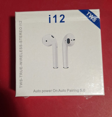2 each TWS Wireless Stereo i12 White Auto Pairing 5.0 Auto Power On NIB