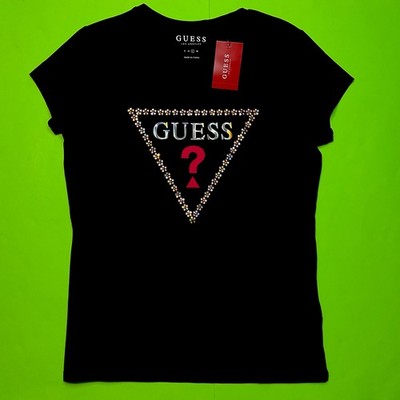 GUESS Los Angeles Women s Short Sleeve T-Shirt LARGE Black w/Silver, Pink NEW