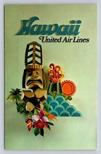 Vintage United Air Lines Hawaii Postcard Tiki Volcano Trader Vic 747 Retro