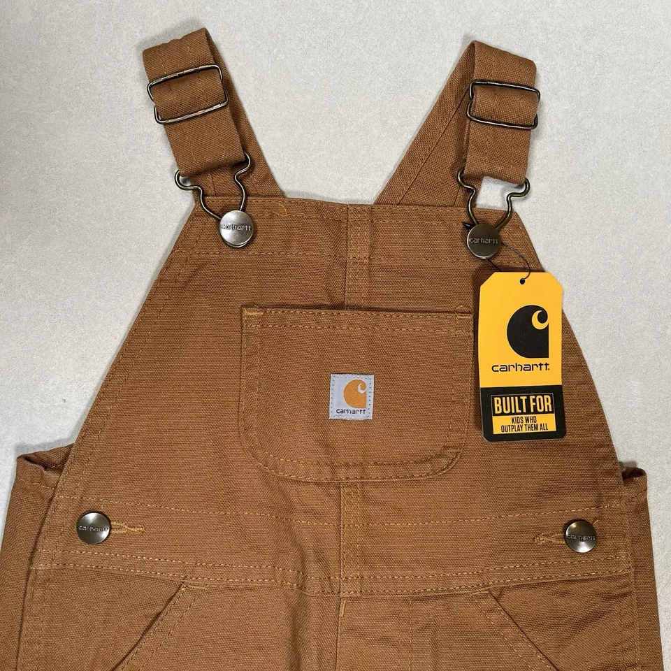 Nuevo Mono con tirantes marrón Carhartt para niños talla 3T doble rodilla juvenil resistente al aire libre nuevo con etiquetas Foto 3 de 4