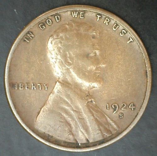 1924 S Lincoln Wheat Cent Coin 1c Bronze US Penny Very Fine Circulated VF