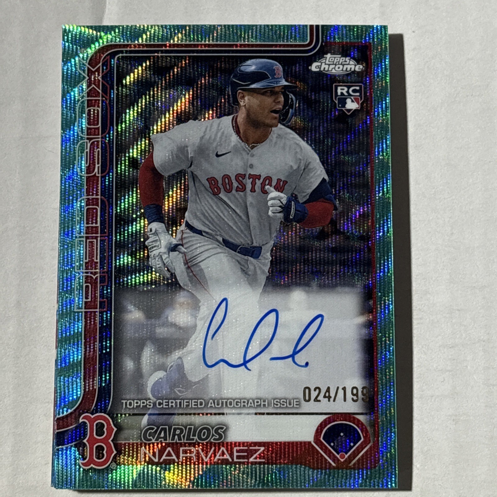 2025 Topps Chrome - Rookie Autographs Carlos Narvaez Aqua Wave Refractor /199