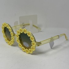 Vintage Kids Round Daisy Flower Sunglasses Yellow Floral UV New Shades