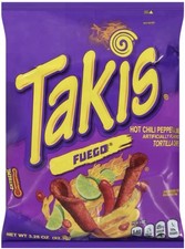 10 Bags  3.25 oz. Of Takis Fuego Hot Chili Pepper  Lime Flavored Corn Snacks,