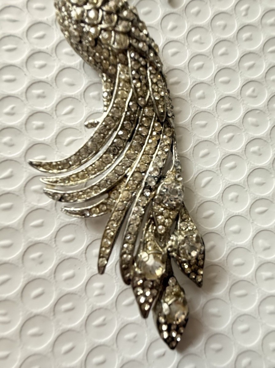 Antique Vintage Art Deco Pot Metal Rhinestone Peacock Bird Of Paradise Brooch 5” View 4
